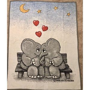 Vtg 1986 Biederlack Bebr Jost & Partner Elephants in Love Hearts Throw Blanket